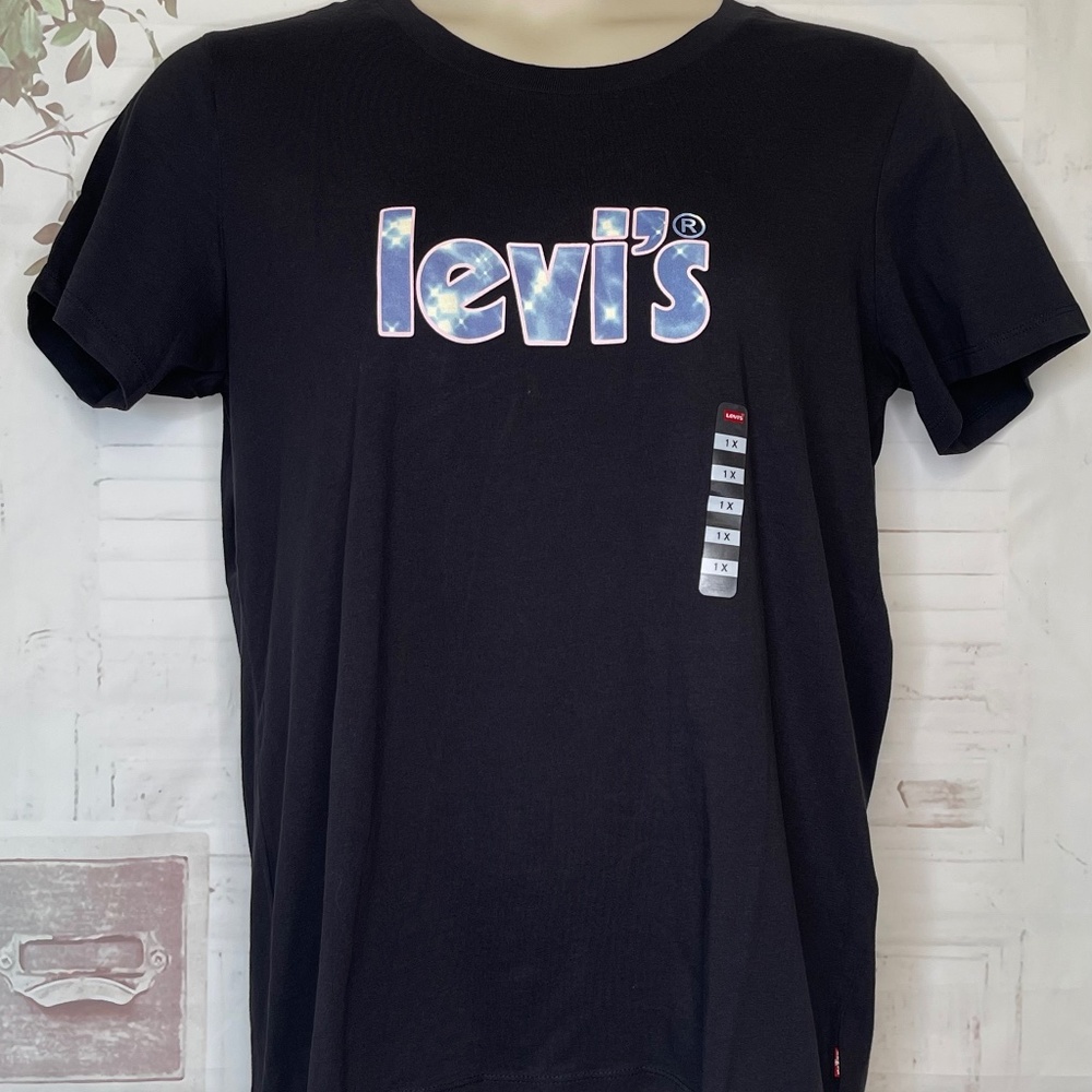 Levis Womens Sparkle Logo Perfect Tee Black Shirt Plus Sz. 1X NEW RT. $29.50
